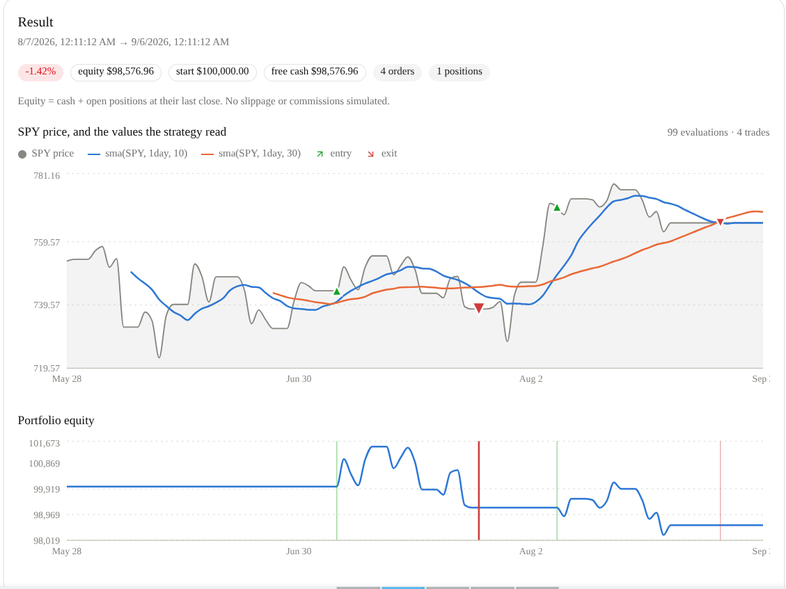 Claude strategy trace UI, view one