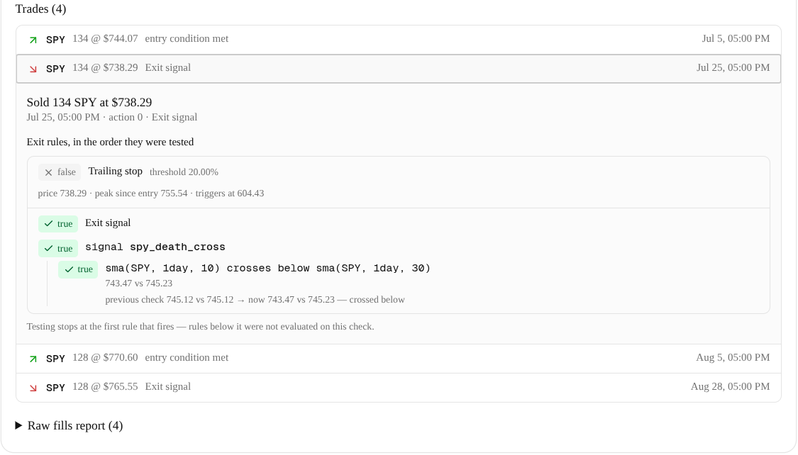 Claude strategy trace UI, view two